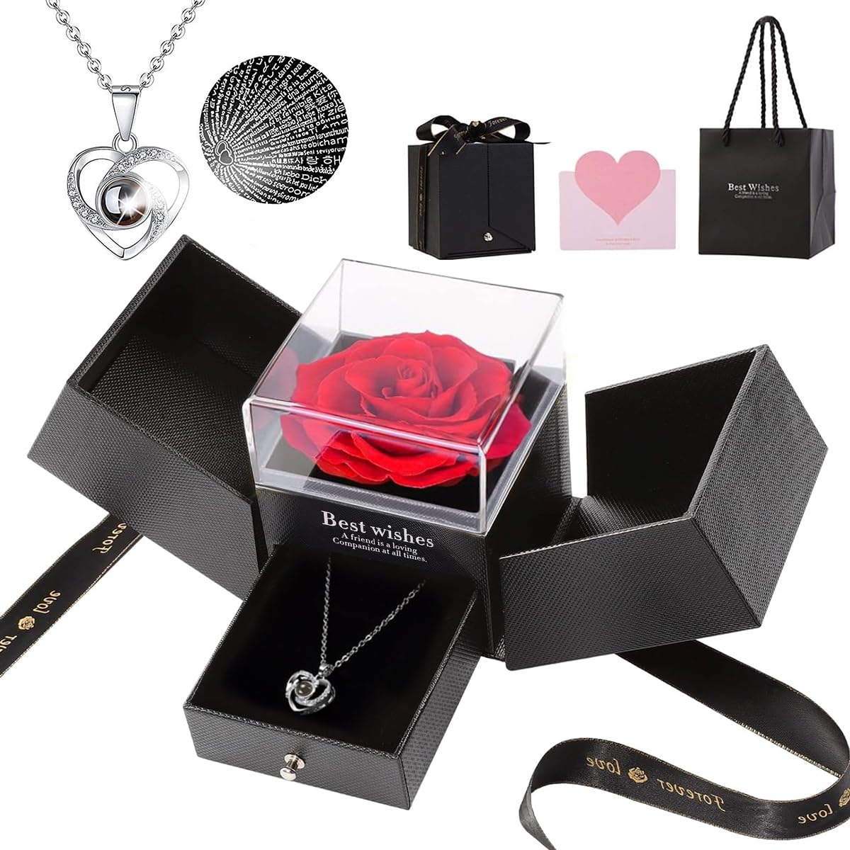 HASTHIP Mother's Day Gift Eternal Rose Necklace for Women Creative Preserved Rose Flower Necklace Gift for Women Creative 'I LOVE U' Projection Necklace Gifts for All Ladies on Valentines Day HASTHIP Mother's Day Gift Eternal Rose Necklace for Women Creative Preserved Rose Flower Necklace Gift for Women Creative 'I LOVE U' Projection Necklace Gifts for All Ladies on Valentines Day